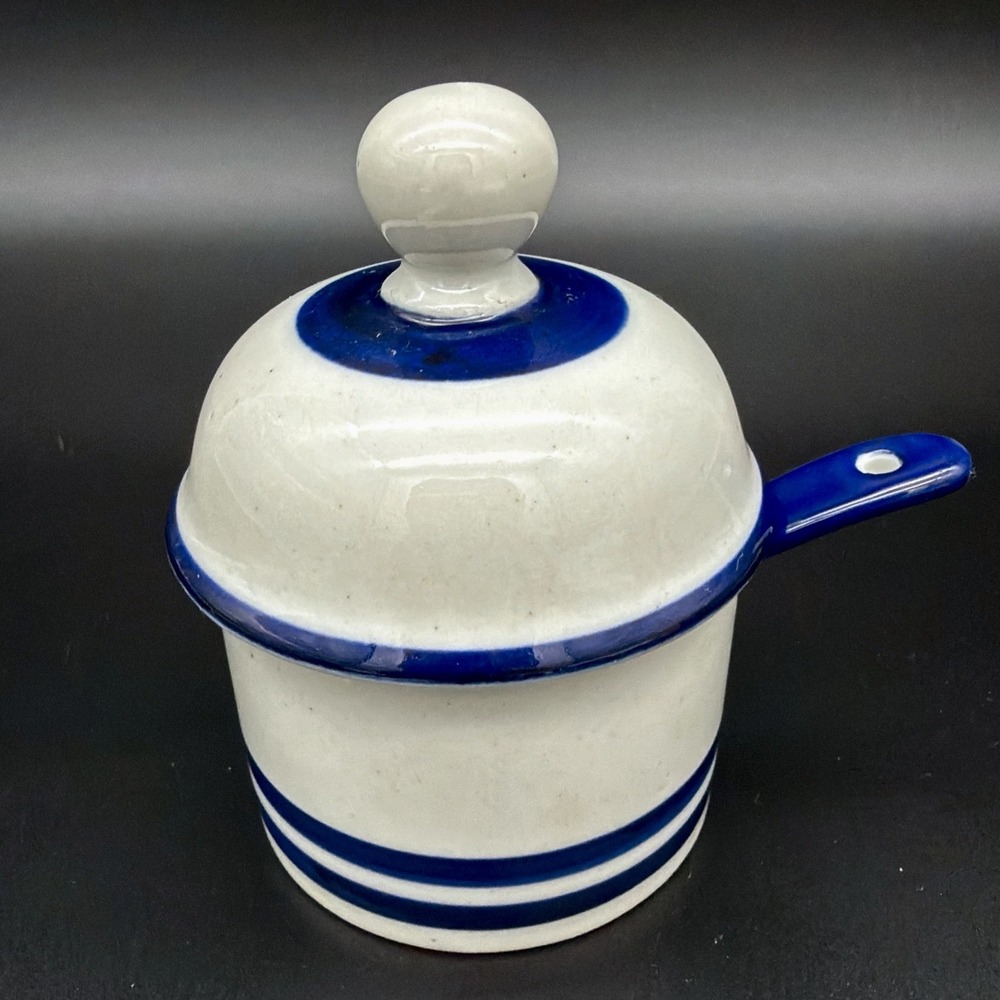 VTG Dansk Blue Mist Stoneware Jam Pot With Lid & Spoon Japan Lidded Sugar Bowl